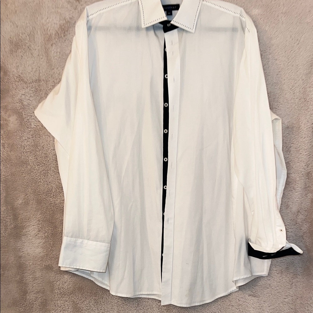 Men's White Button-Down Shirt with Black Trim